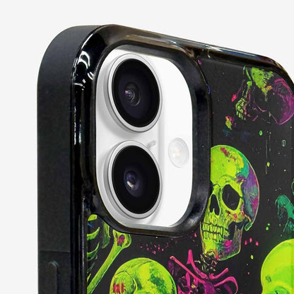 iPhone 16 Case — Skeletons Neon Green Glow Skeletons Pattern, Custom Phone Case