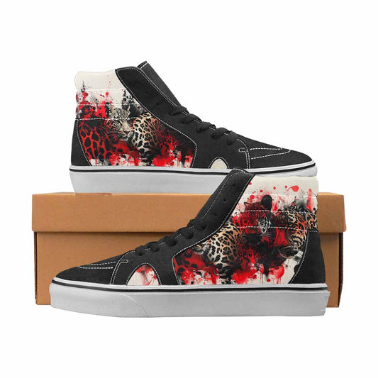 WOMEN'S Leopard Black & Red Ink High Top Canvas Unique Print Cottagecore Customized Sneakers