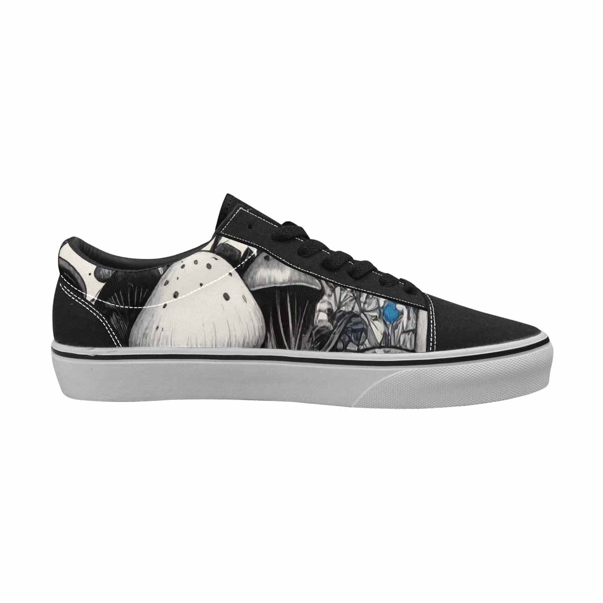 MEN'S Mushrooms Black & Blue Ink Canvas Original Design Kaleidoscope Handmade Custom Shoes