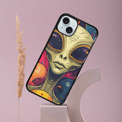 iPhone 15 Plus Case — Alien Ufo Cartoon Art Pattern Groovy, Personalized Phone Case