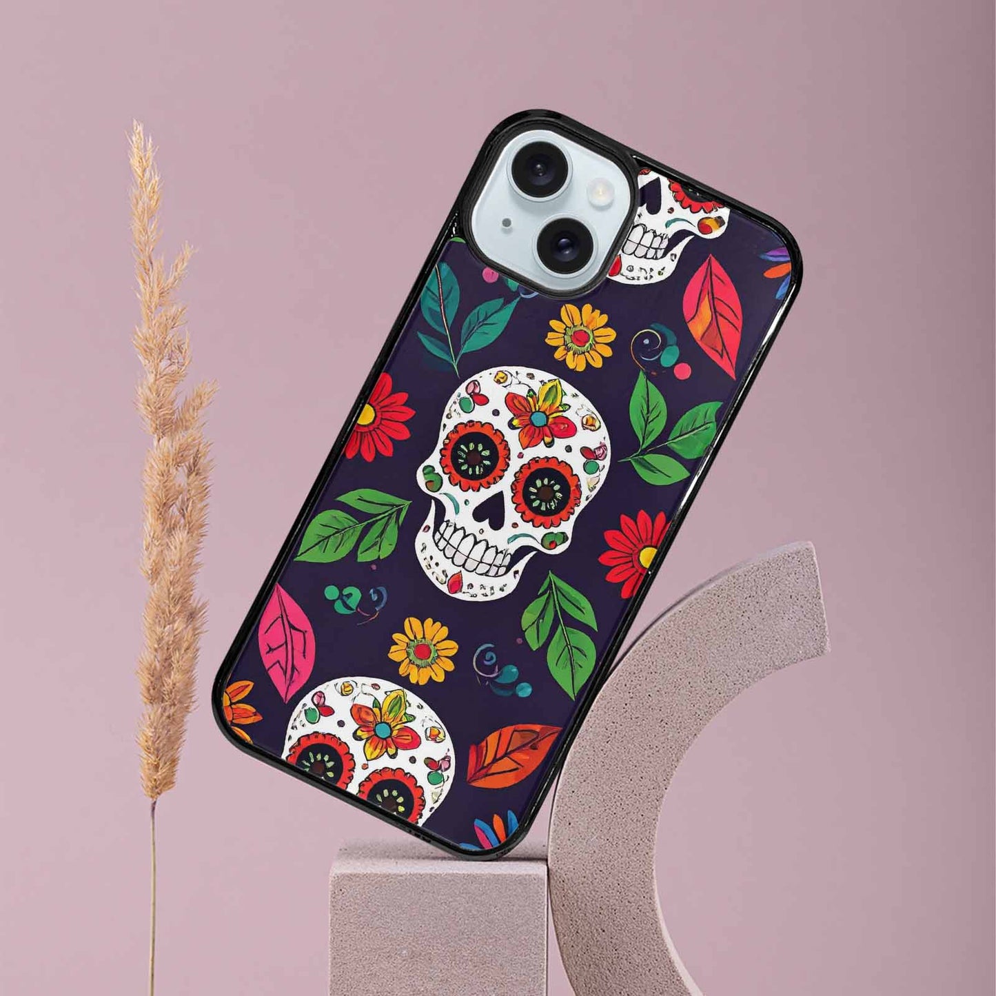 iPhone 15 Plus Case — Sunflowers And Skulls, Original Design Phone Case