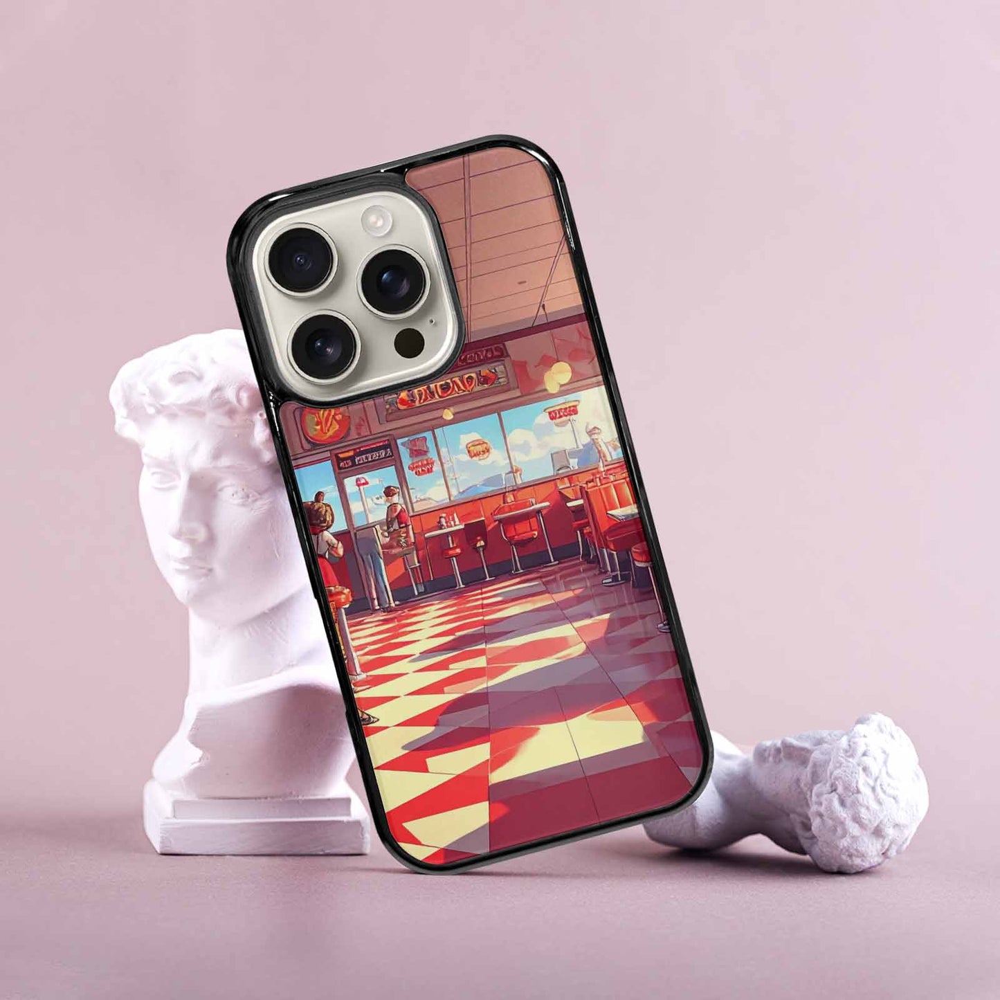 iPhone 16 Pro Case — 1950s Diner Cartoon Art Pattern, Custom Art Phone Cover