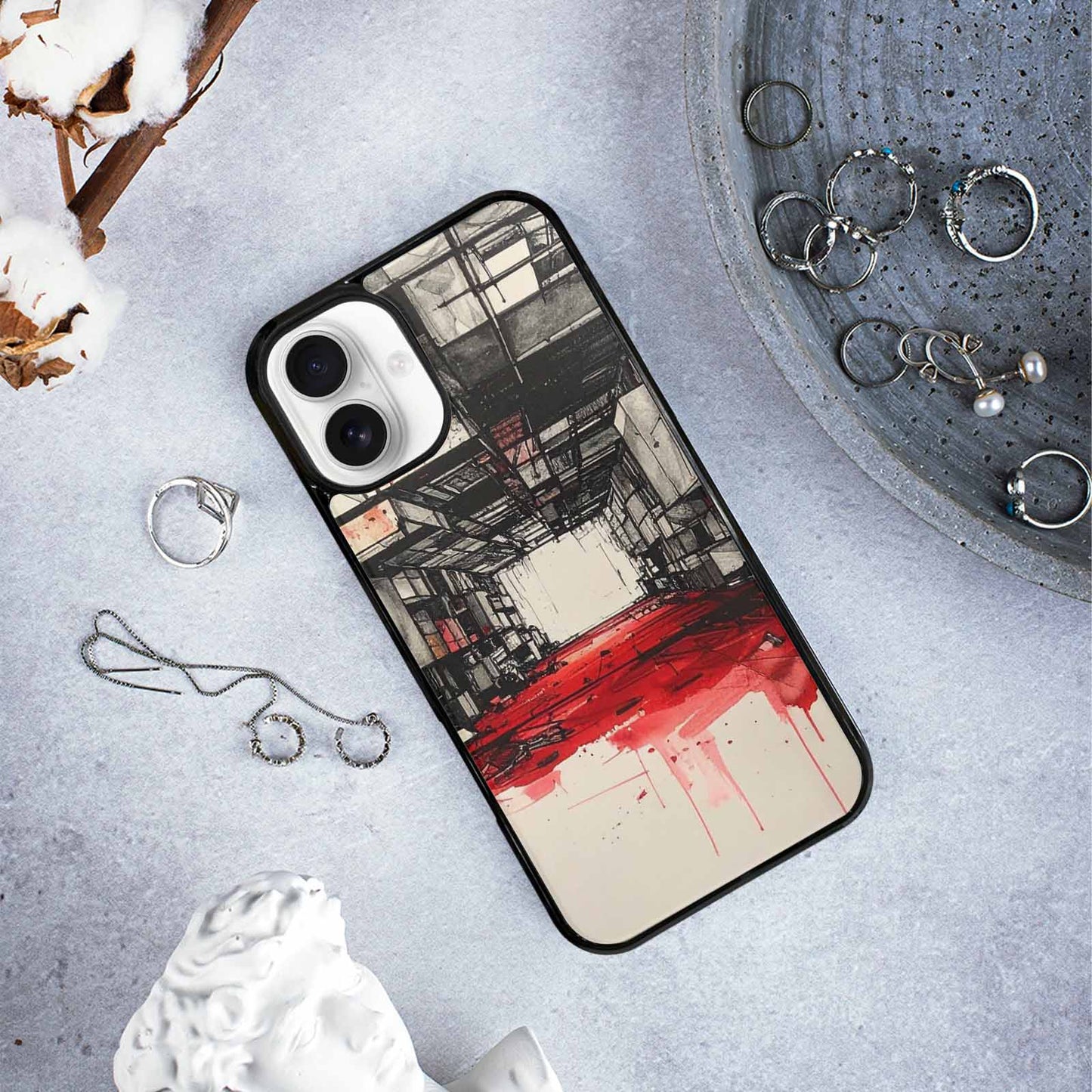 iPhone 16 Plus Case — Liminal Space Fragment Black Red Ink, Personalized Phone Case