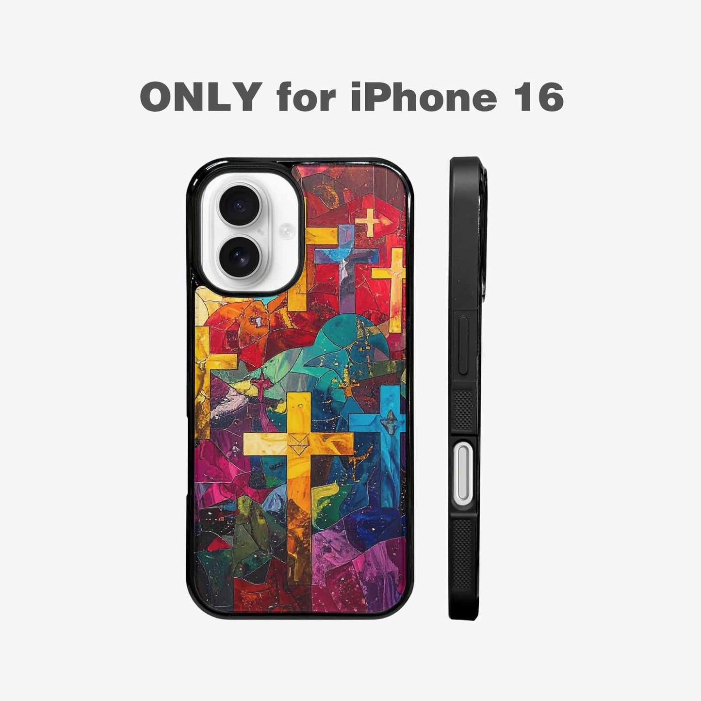 iPhone 16 Case — Faith Cross And Faith Icons Pattern, Unique Phone Case Design