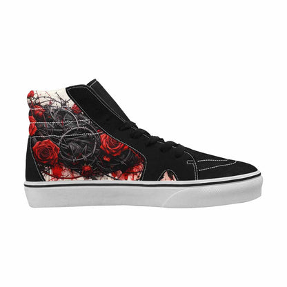 WOMEN'S Barbed Wire Black & Red Ink High Top Canvas Personalized Grunge Custom Streetwear Shoes