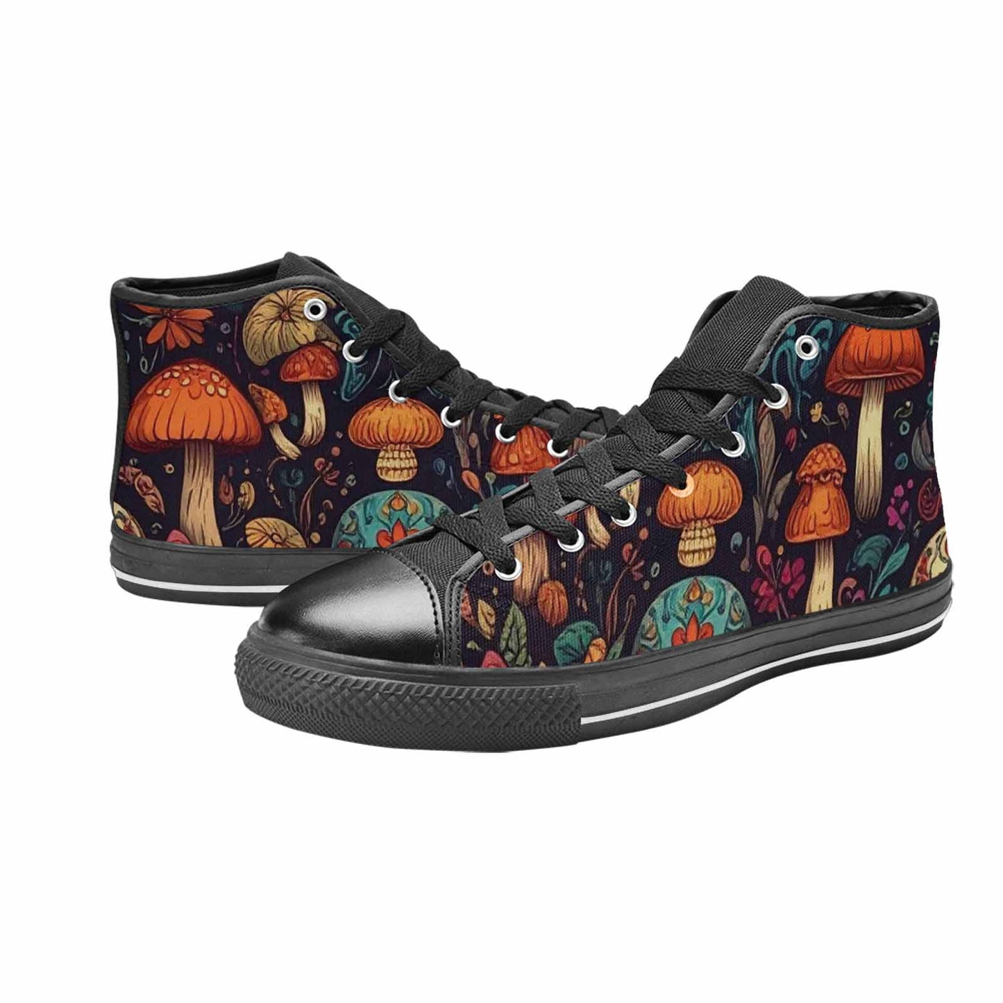 MEN'S Mushrooms And Skulls High Top Canvas Wallpaper Art Custom Shoes
