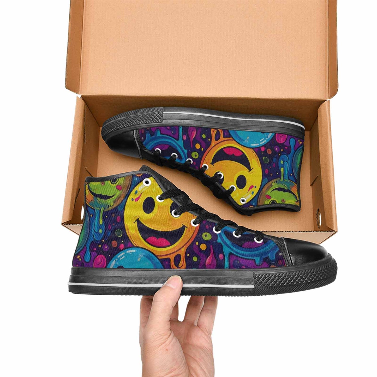 MEN'S Yellow Smiley Face High Top Canvas Dreamcore Shoes