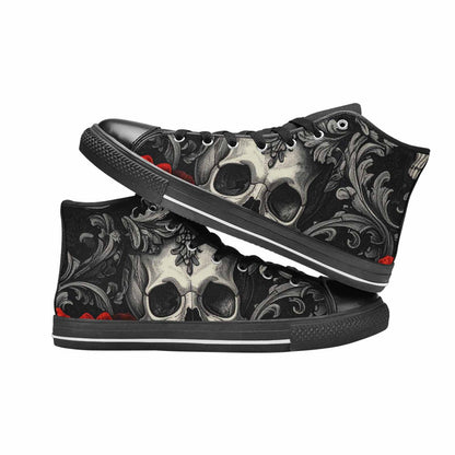 MEN'S Skulls Roses Fine Line High Top Canvas Dreamcore Custom Sneakers