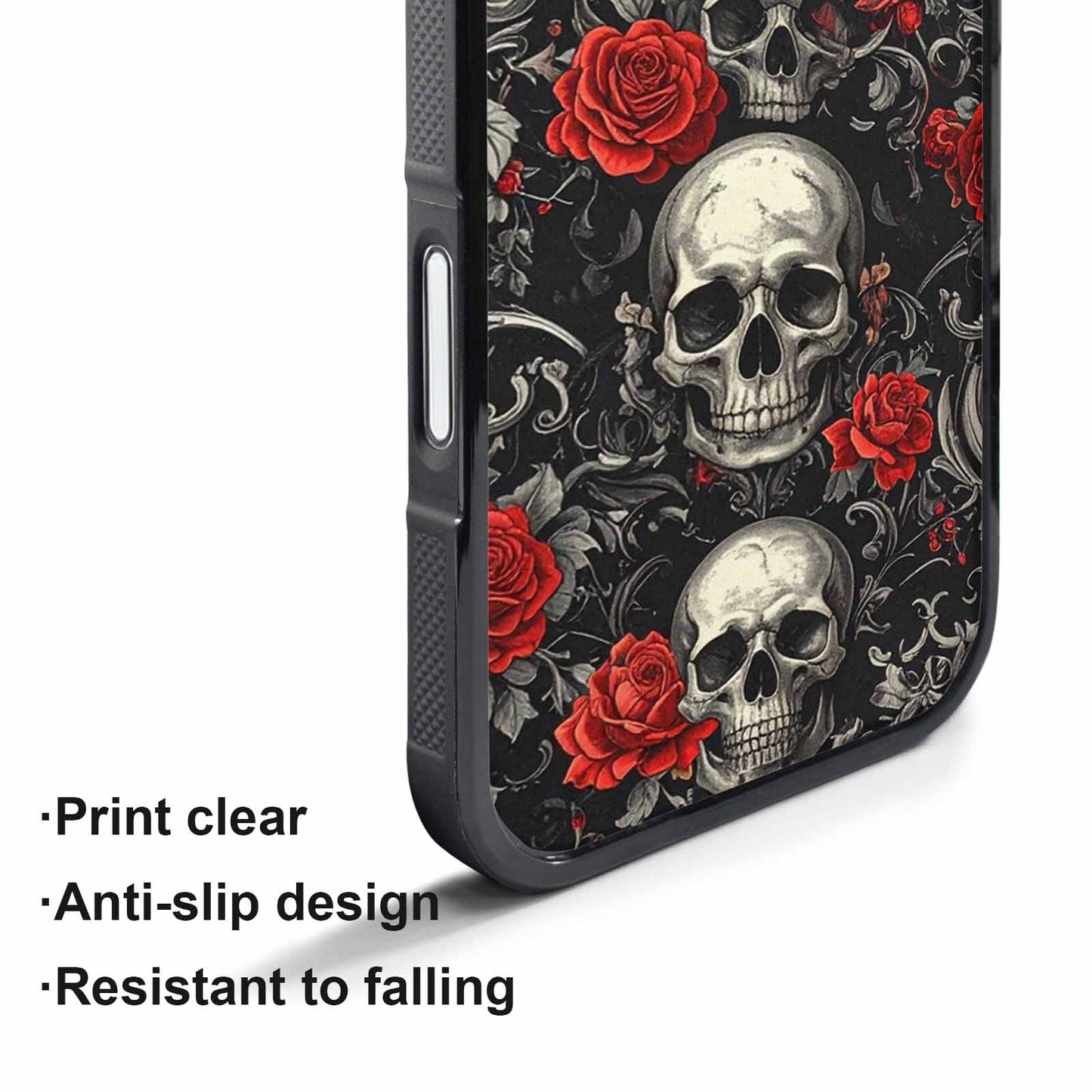 iPhone 17 Pro Case — Skulls Roses Fine Line Gothic Skulls, Custom Art Phone Cover