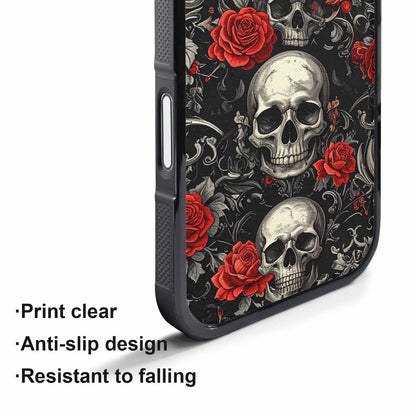 iPhone 17 Pro Case — Skulls Roses Fine Line Gothic Skulls, Custom Art Phone Cover