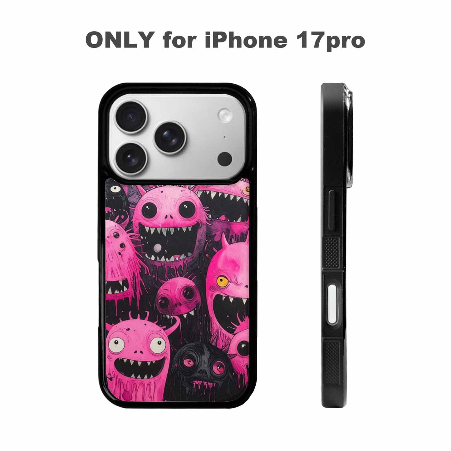 iPhone 17 Pro Case — Black Pink Ink Monsters General Cartoon, Personalized Phone Case
