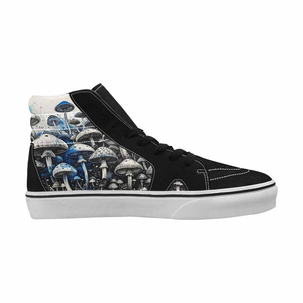 MEN'S Mushrooms Black & Blue Ink High Top Canvas Custom Design Dark Academia Custom Shoes