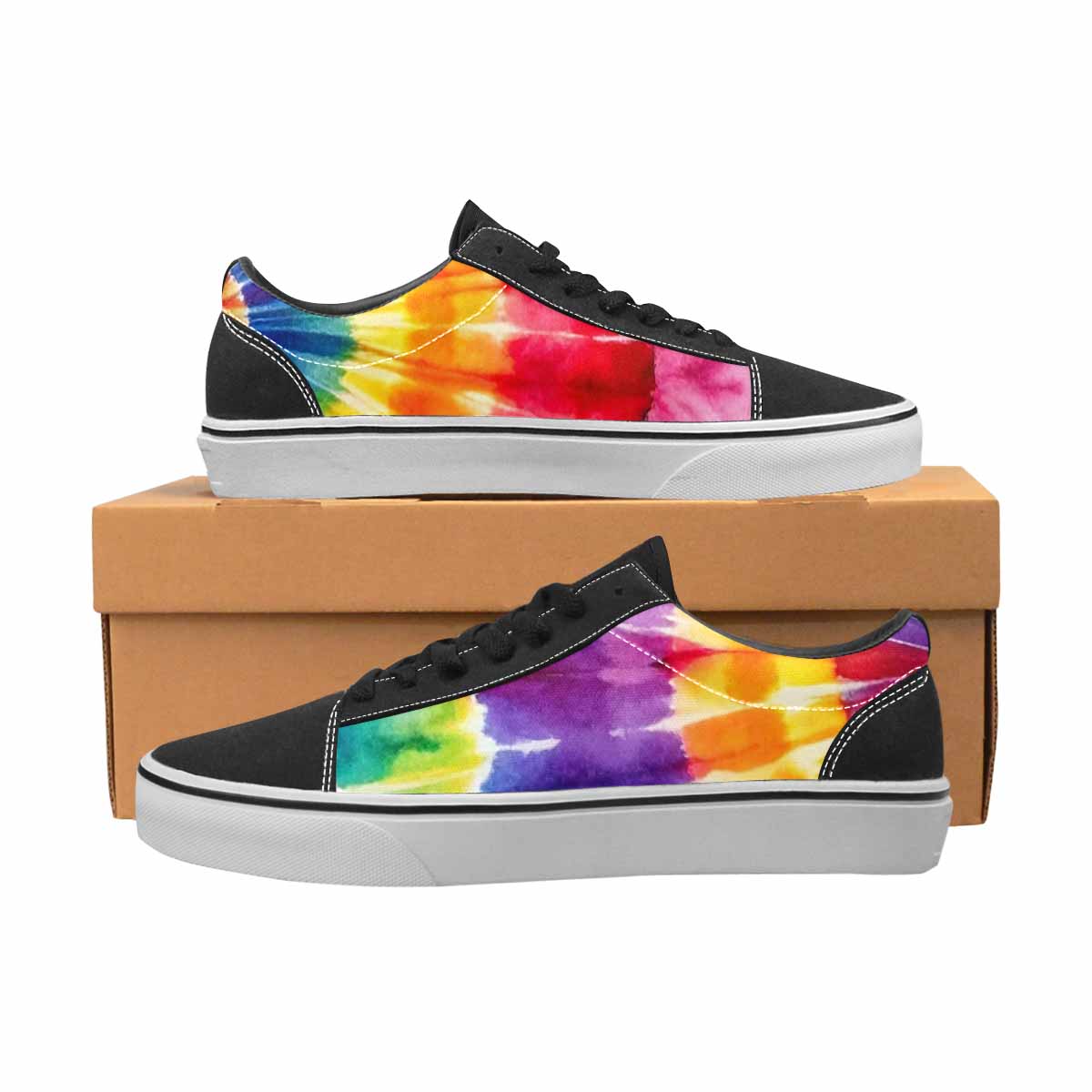 WOMEN'S Tie Dye Rainbow Spiral Canvas Lace-Up Neon Fantasy Custom Sneakers