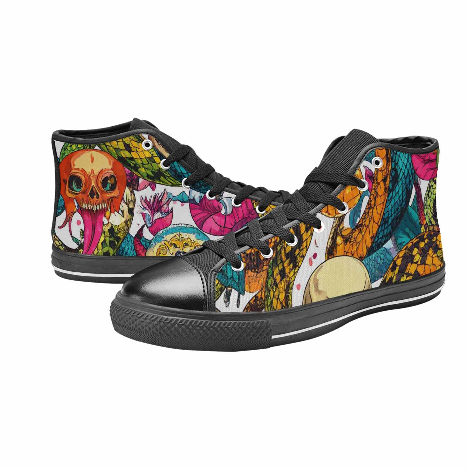WOMEN'S Snake Print Skull High Top Canvas Vivid Sneakers