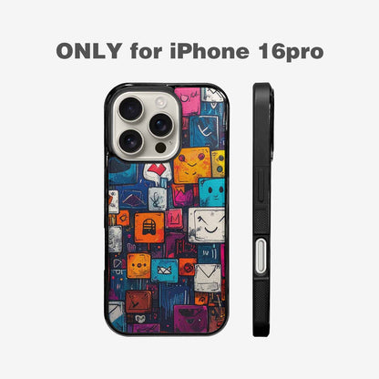 iPhone 16 Pro Case — Hand Drawn Icon Doodle Pattern Hundreds, Unique Phone Case Design