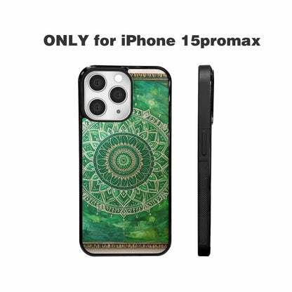 iPhone 15 Pro Max Case — Green Mandala Bohemian Print Edge To, Original Design Phone Case
