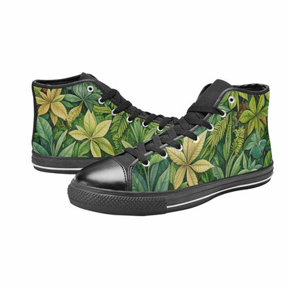 WOMEN'S Seven-Point Palmate Leaf High Top Canvas Wallpaper Art Custom Sneakers