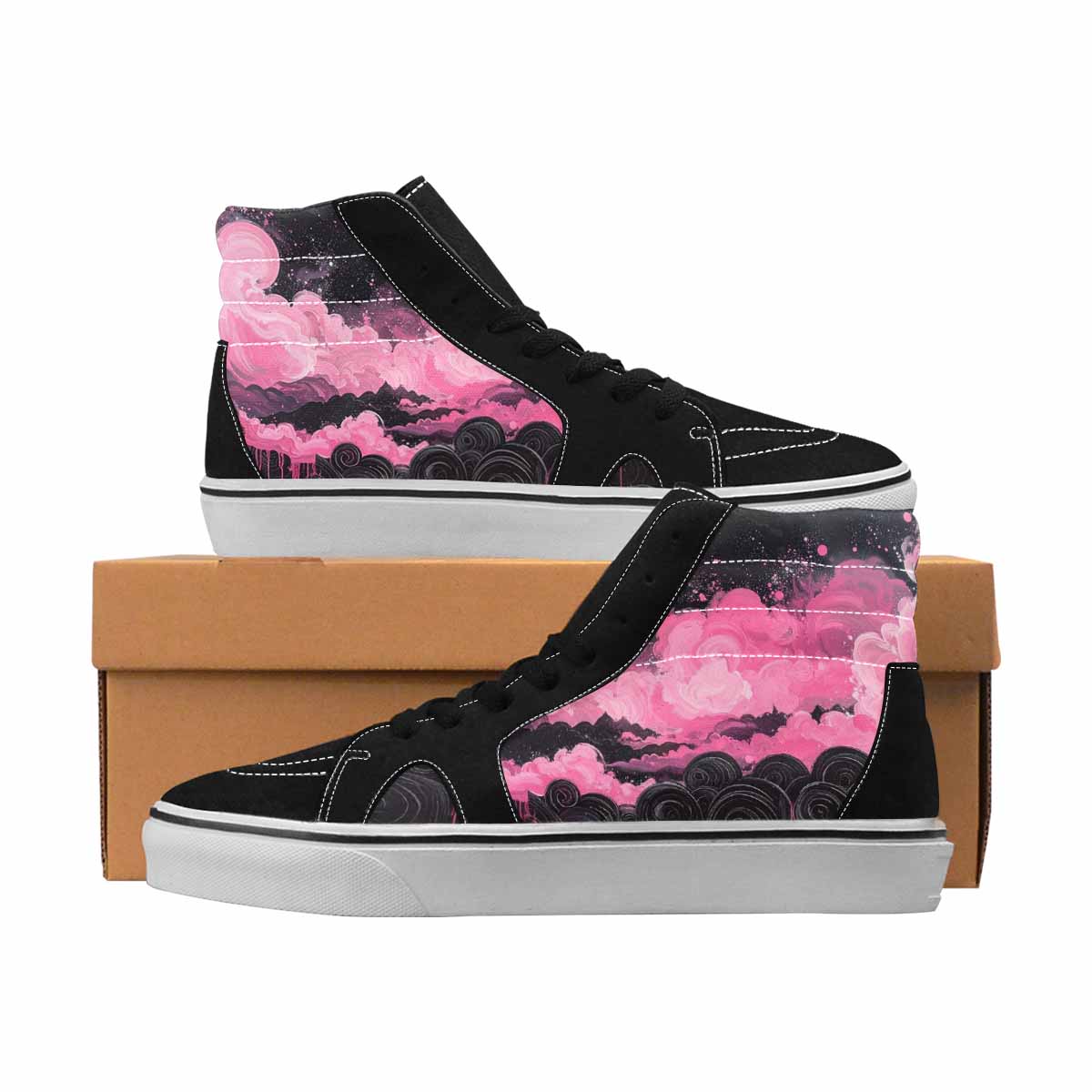 MEN'S Van Gogh Black & Pink Ink High Top Canvas Personalized Grunge Custom Sneakers