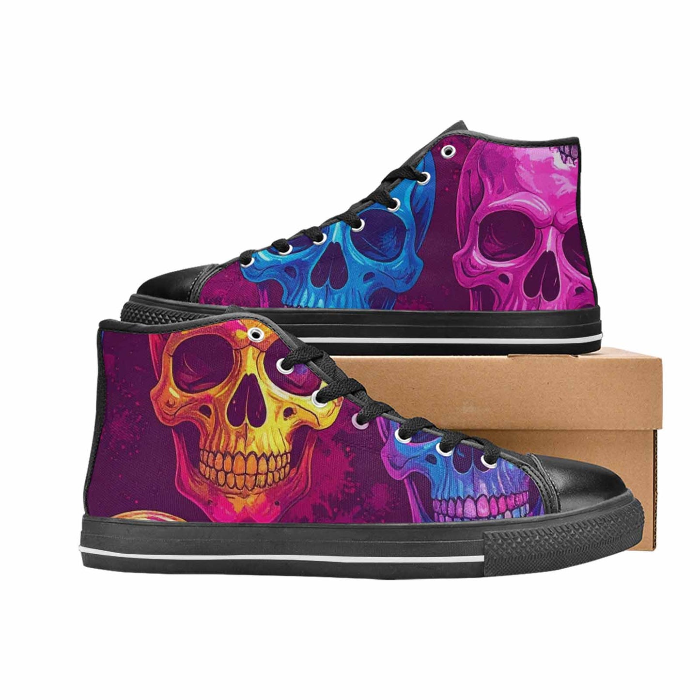 WOMEN'S Tie Dye Skulls Print High Top Canvas Neon Fantasy Sneakers