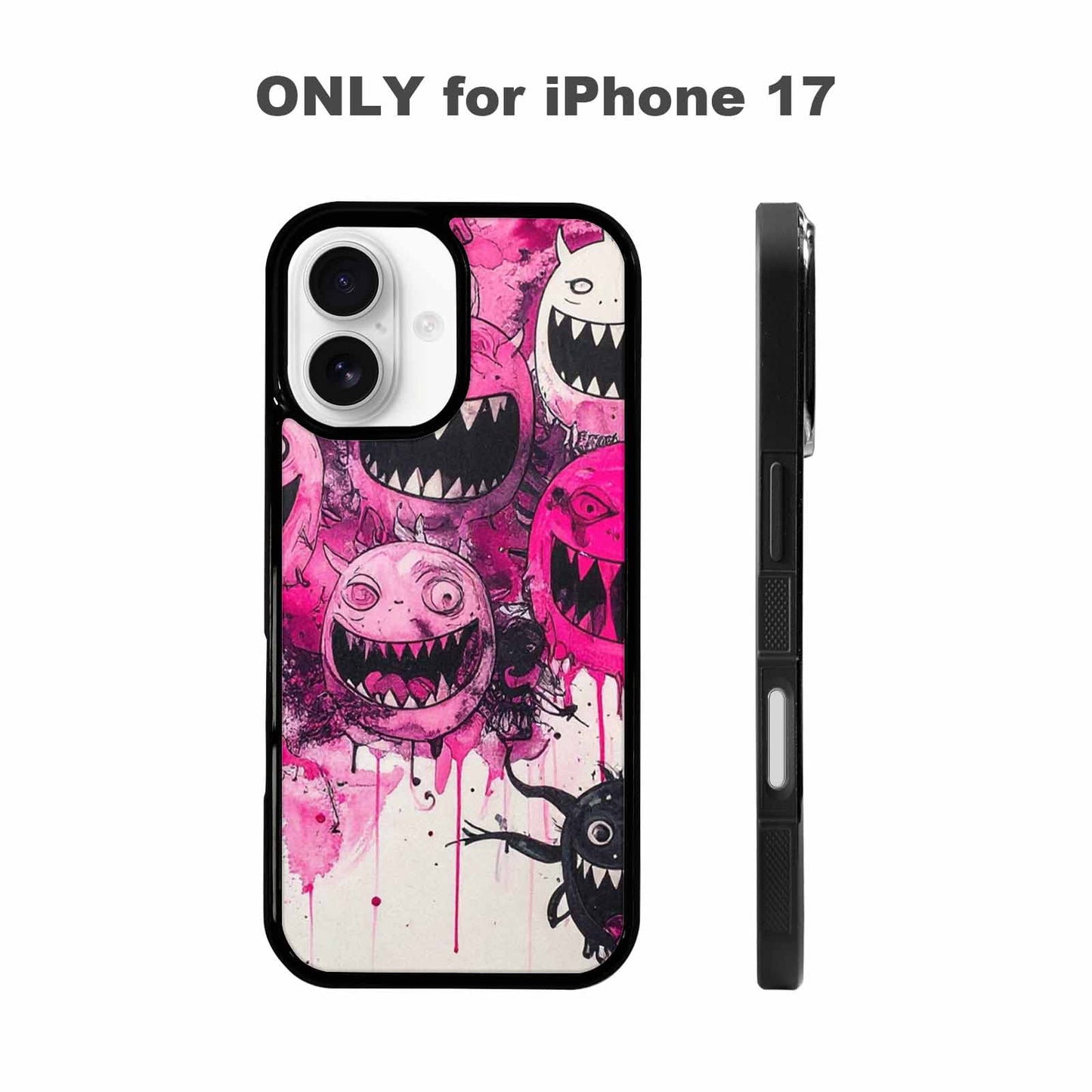iPhone 17 Case — Black &amp; Pink Ink Cartoon Cute, Customized Protective Case