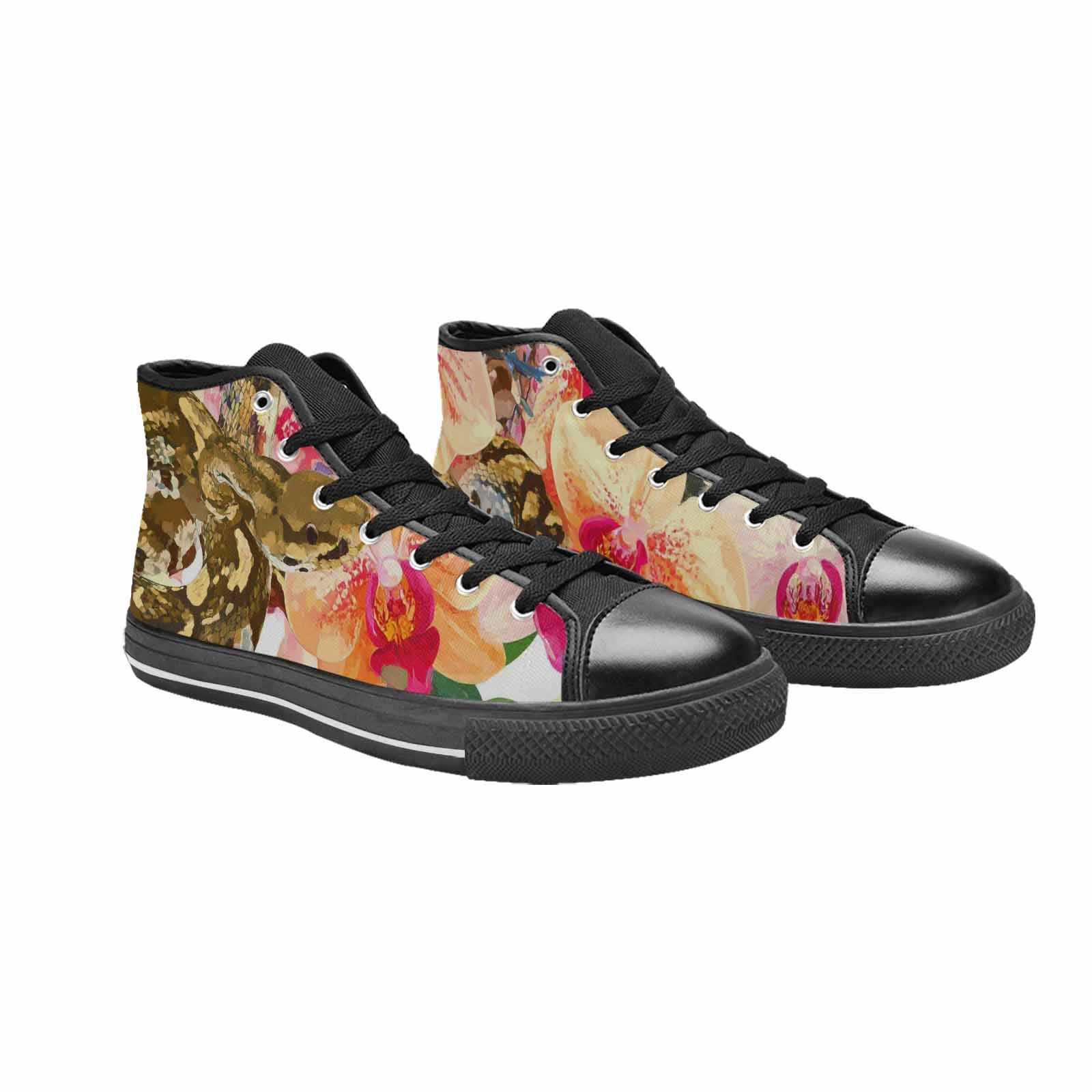 MEN'S Floral Snake Print High Top Canvas Grunge Custom Shoes