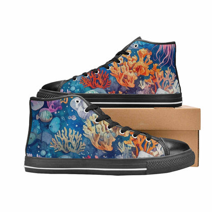 WOMEN'S Fish Scale Coral High Top Canvas Dark Academia Custom Shoes