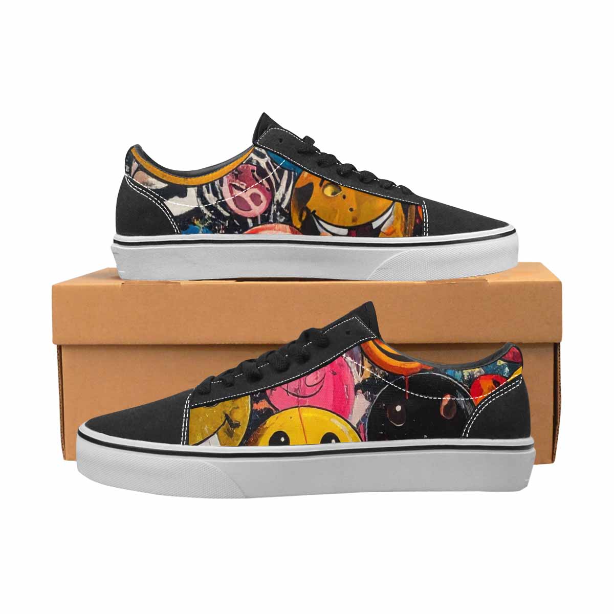 WOMEN'S Smiley Faces Lace-Up Canvas Kaleidoscope Custom Sneakers