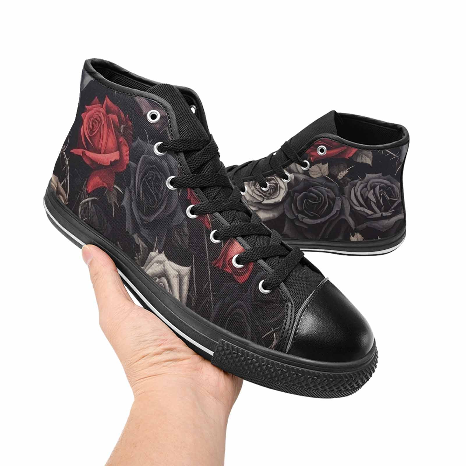 MEN'S Black Gothic Rose High Top Canvas Wallpaper Art Custom Shoes