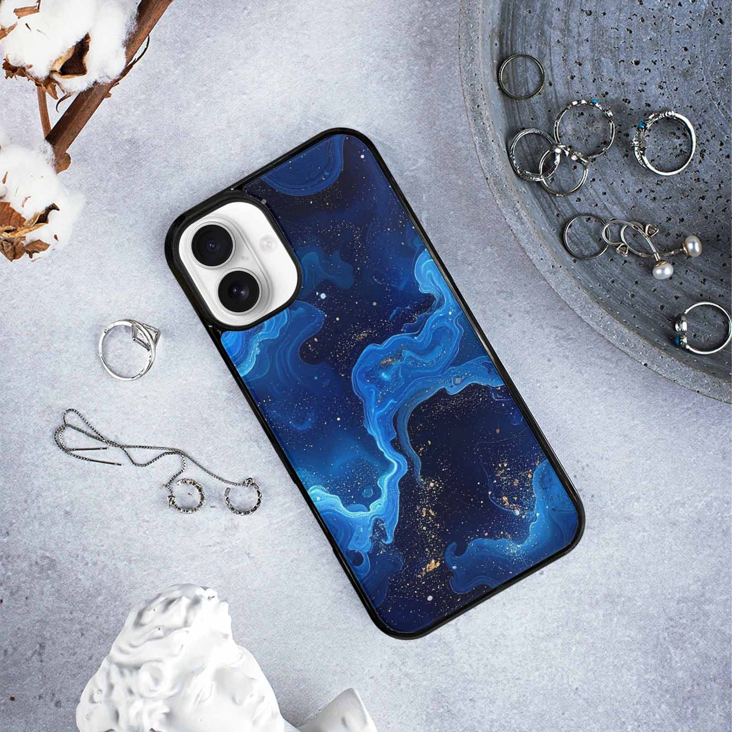 iPhone 16 Plus Case — Galaxy Art Blue Starfield Small Galaxy, Custom Print Case Cover