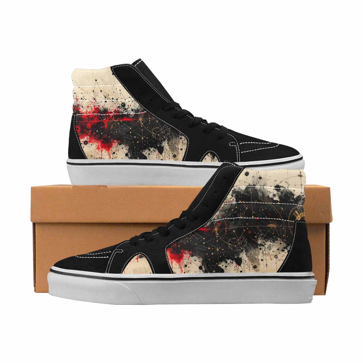 MEN'S Zodiac Black & Red Ink High Top Canvas Artist-designed Y2K Custom Print Sneakers