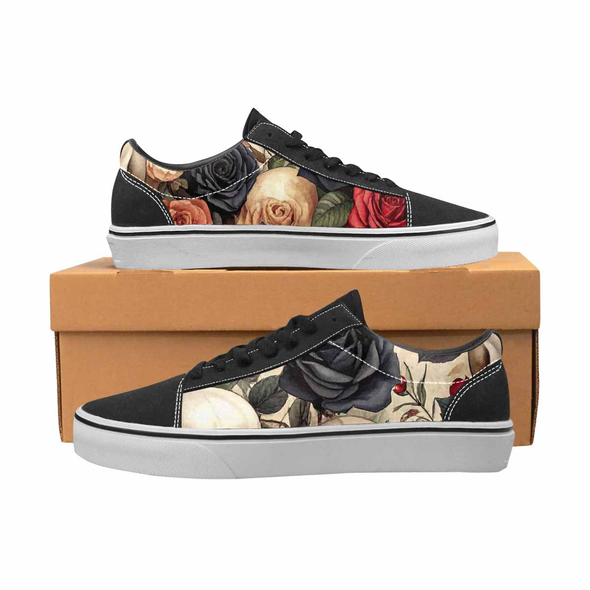 WOMEN'S Skulls - Roses Canvas Lace-Up Vivid Custom Sneakers