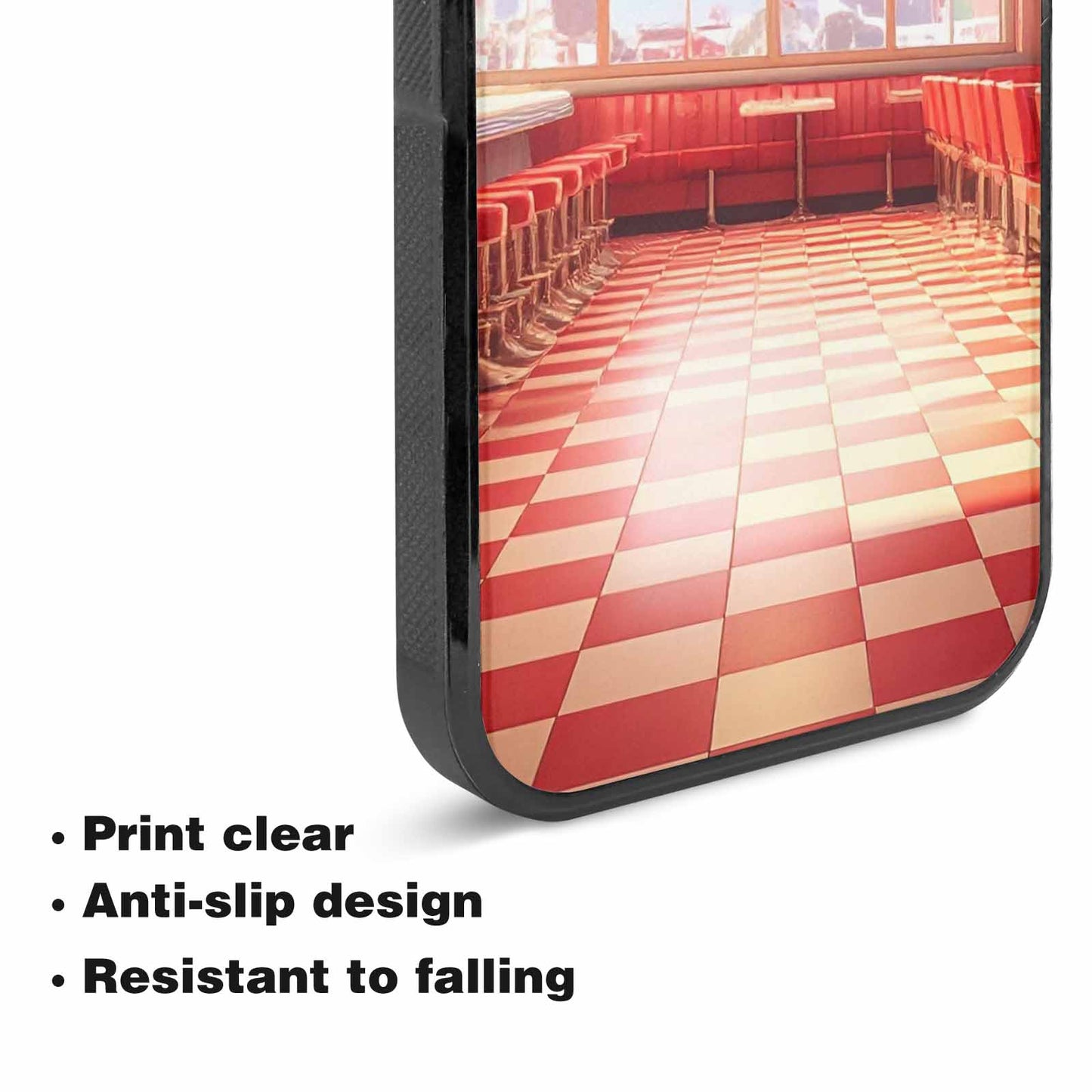 iPhone 15 Plus Case — 1950s Diner Cartoon Art Pattern, Custom Phone Case