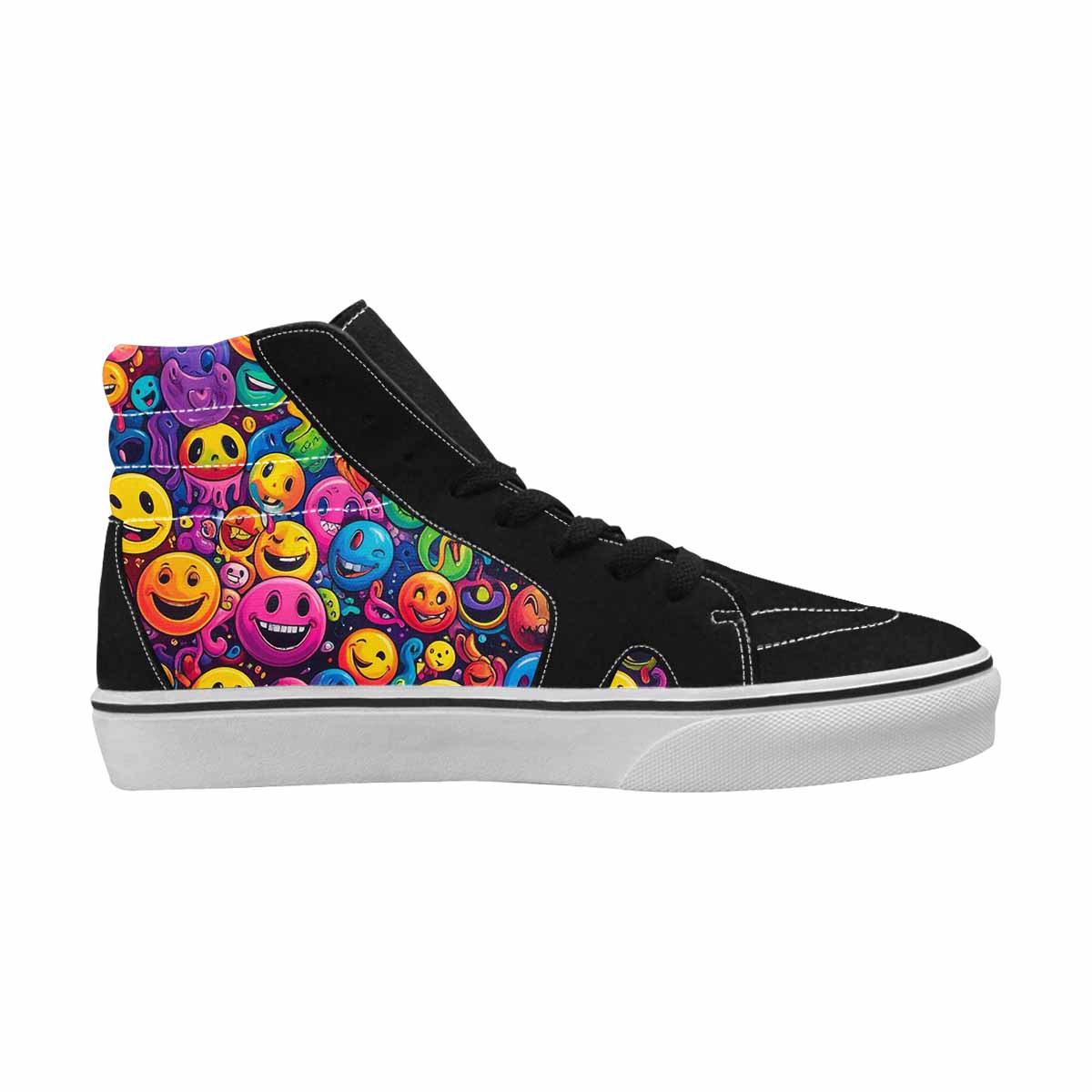 WOMEN'S Yellow Smiley Face High Top Canvas Cottagecore Custom Sneakers