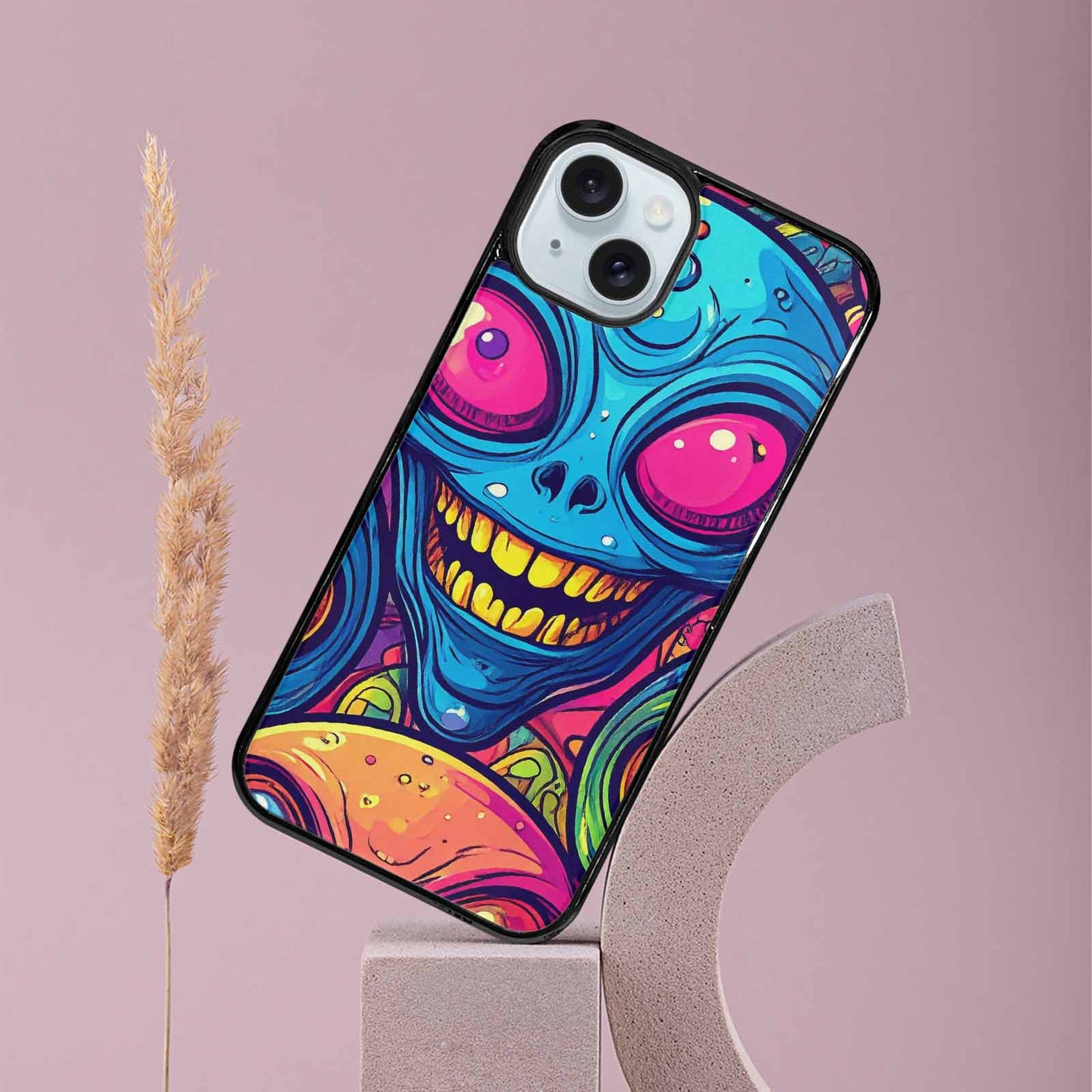 iPhone 15 Plus Case — Alien Ufo Cartoon Art Pattern Groovy, Custom Phone Case