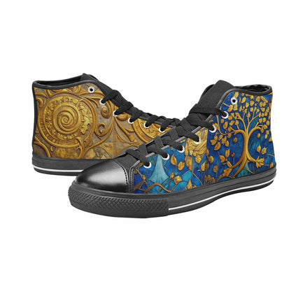 MEN'S Klimt-Style Gold Leaf High Top Canvas Vibrant Chaos Custom Shoes