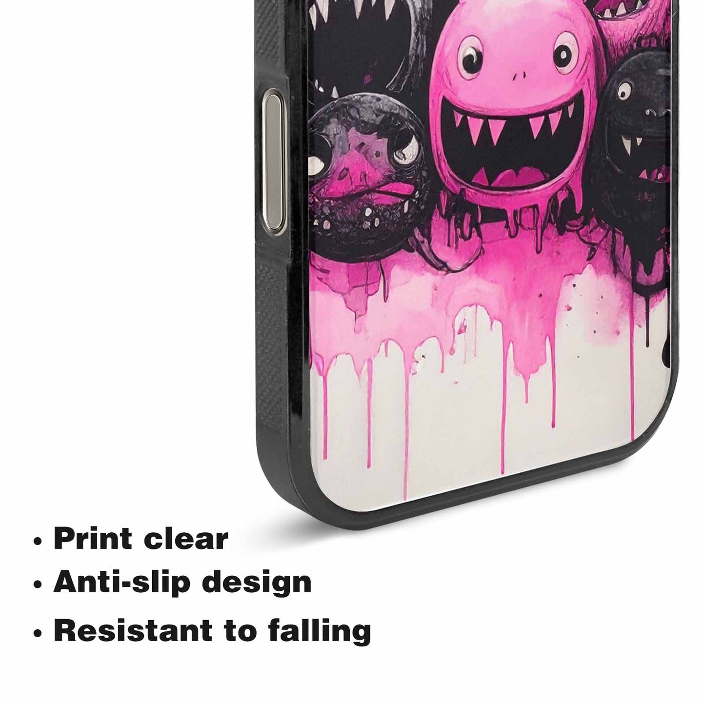 iPhone 15 Pro Max Case — Monsters General Black Pink Ink Cartoon, Custom Printed Phone Case