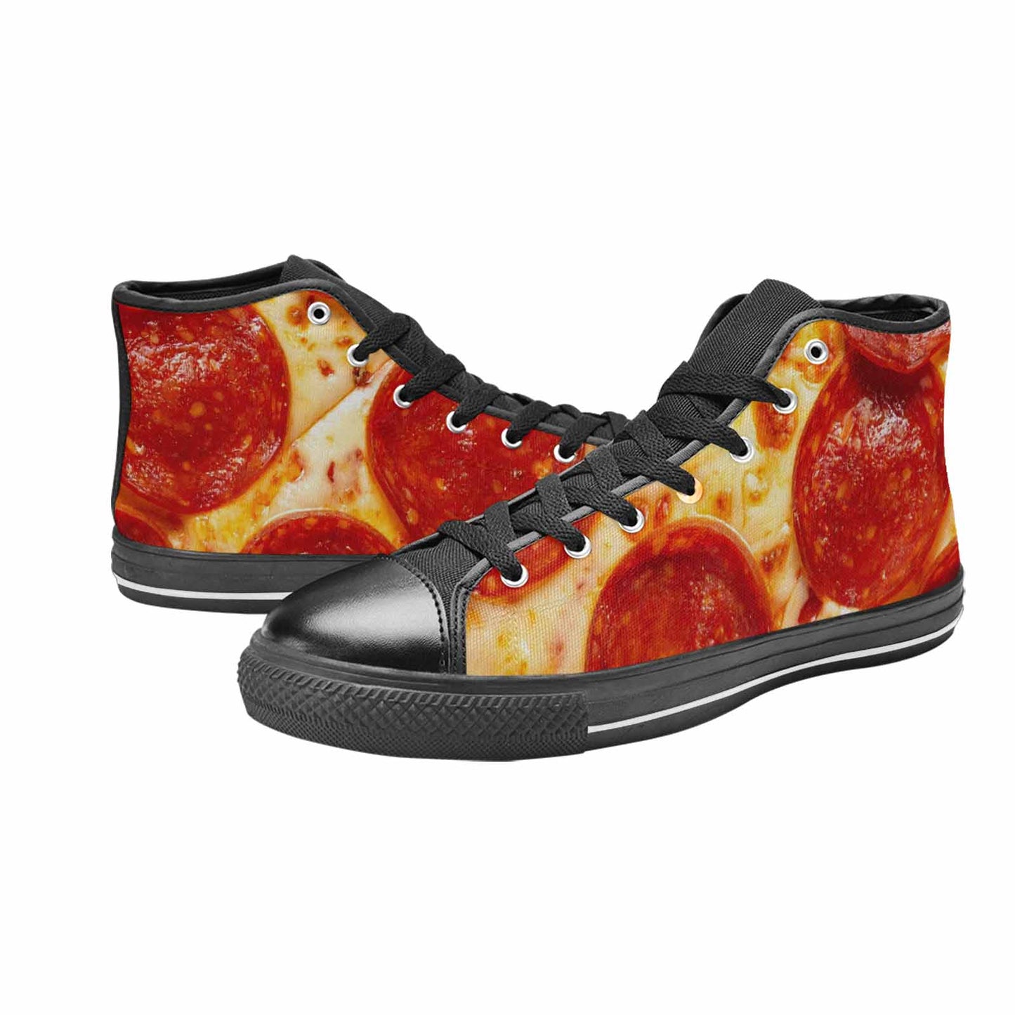 WOMEN'S Pepperoni Pizza Print High Top Canvas Surreal Custom Sneakers