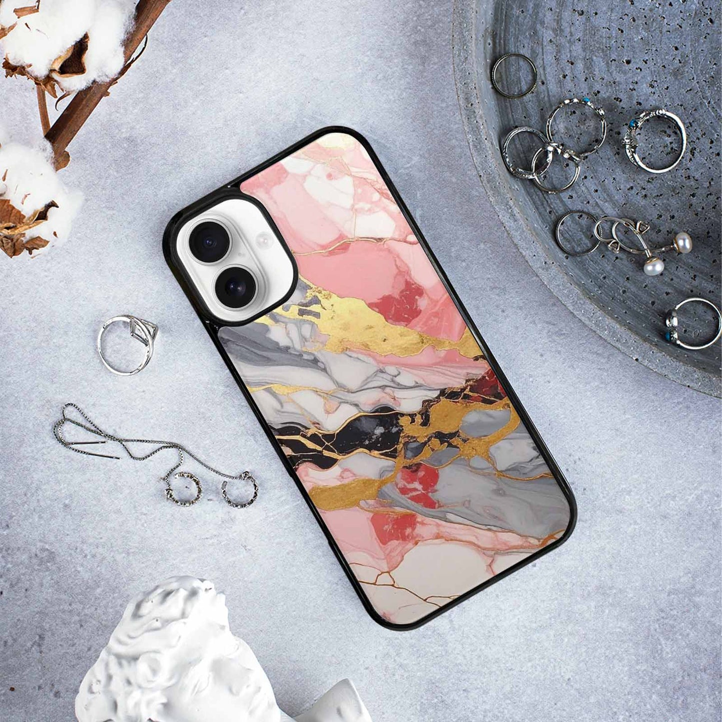 iPhone 16 Plus Case — Marble Vein Marble Veins Pattern Hundreds, Personalized Phone Case