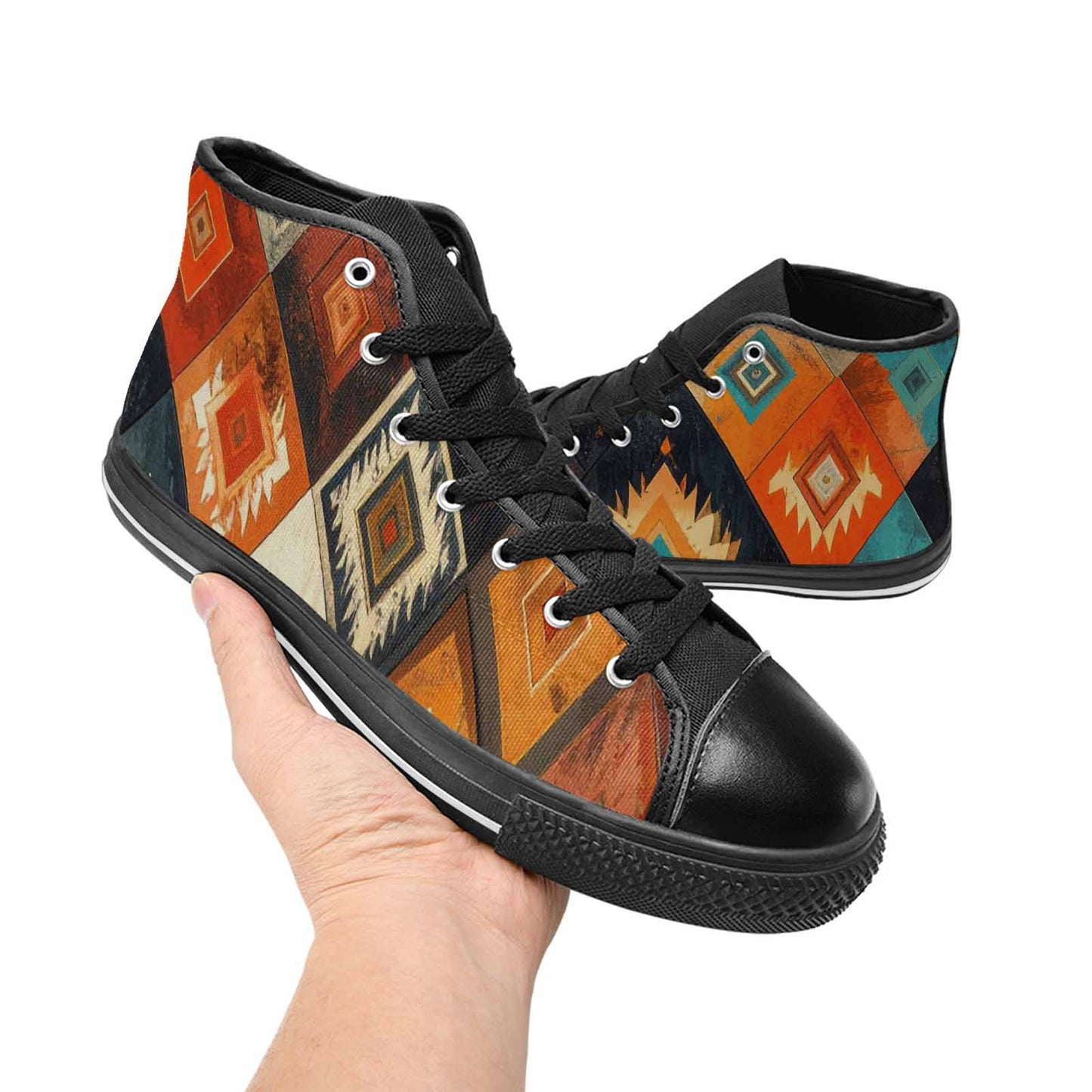 WOMEN'S Southwestern Geometric Diamond High Top Canvas Dreamcore Custom Sneakers