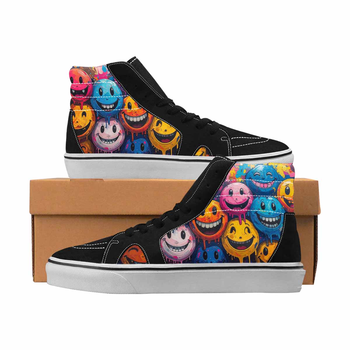 MEN'S Smiley Face High Top Canvas Boutique Neon Fantasy Sneakers