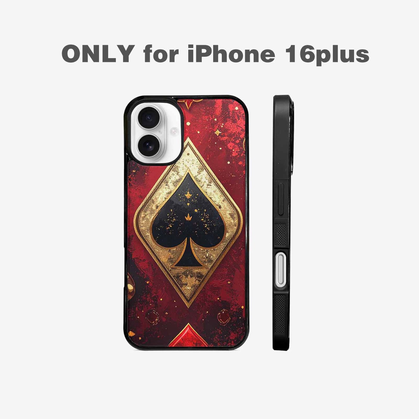 iPhone 16 Plus Case — Playing Card Suits Pattern Poker Chips, Custom Designed Case Cover
