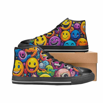 WOMEN'S Yellow Smiley Face High Top Canvas Surreal Custom Sneakers