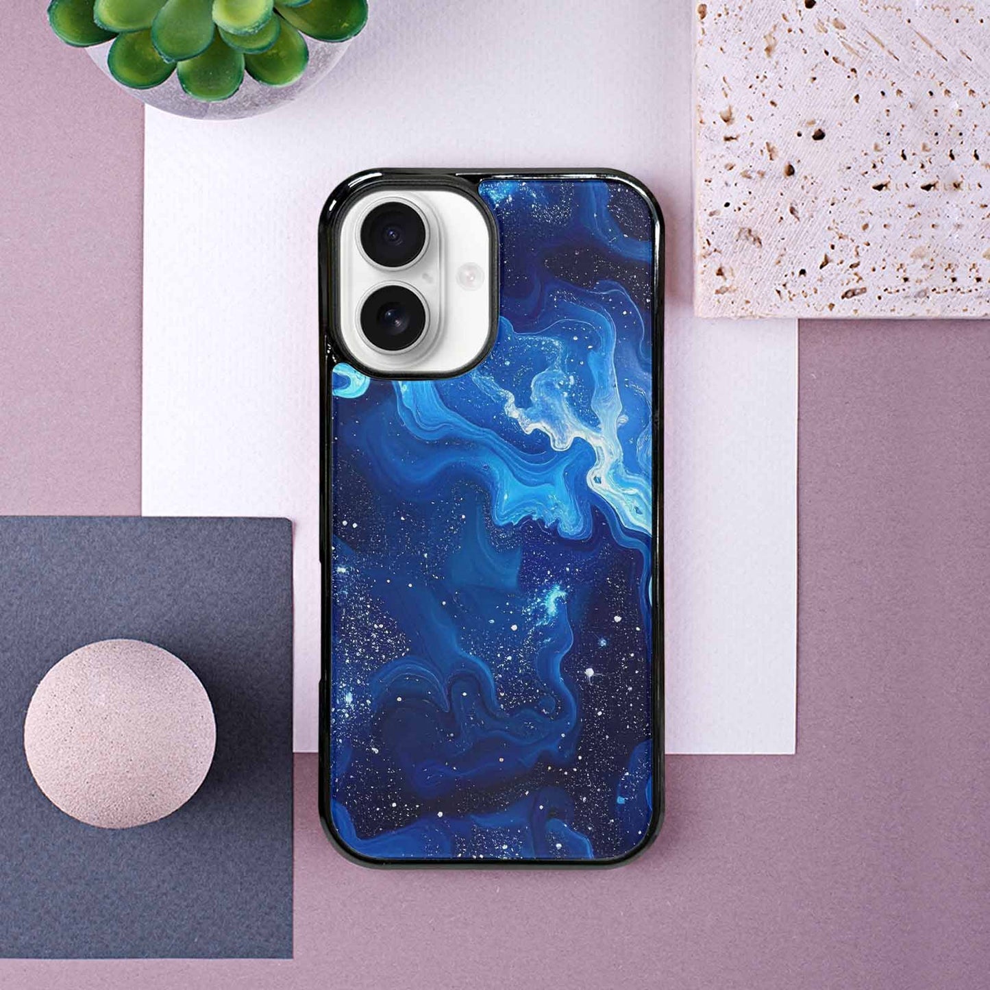 iPhone 16 Case — Galaxy Art Blue Starfield Small Galaxy, Custom Designed Case Cover