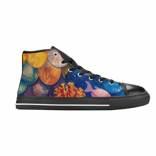 WOMEN'S Fish Scale Coral High Top Canvas Dark Academia Custom Sneakers