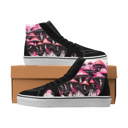 MEN'S Mushrooms Black & Pink Ink High Top Canvas Wearable Art Melting Art Custom Print Sneakers