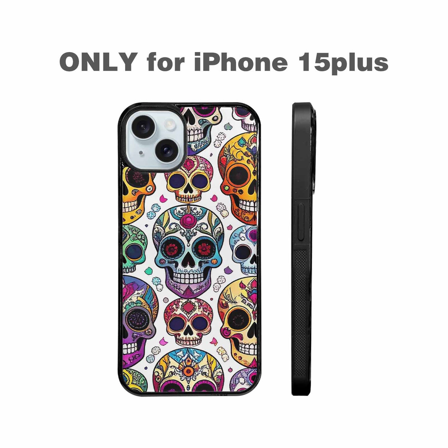iPhone 15 Plus Case — Vibrant Skull Seamless, Custom Designed Case Cover