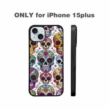 iPhone 15 Plus Case — Vibrant Skull Seamless, Custom Designed Case Cover