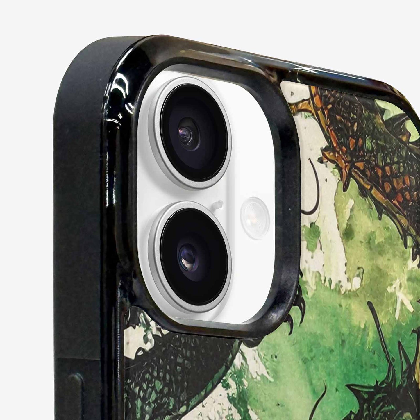 iPhone 16 Case — Dragon Scale Black Green Ink Dragons, Custom Made Phone Cover