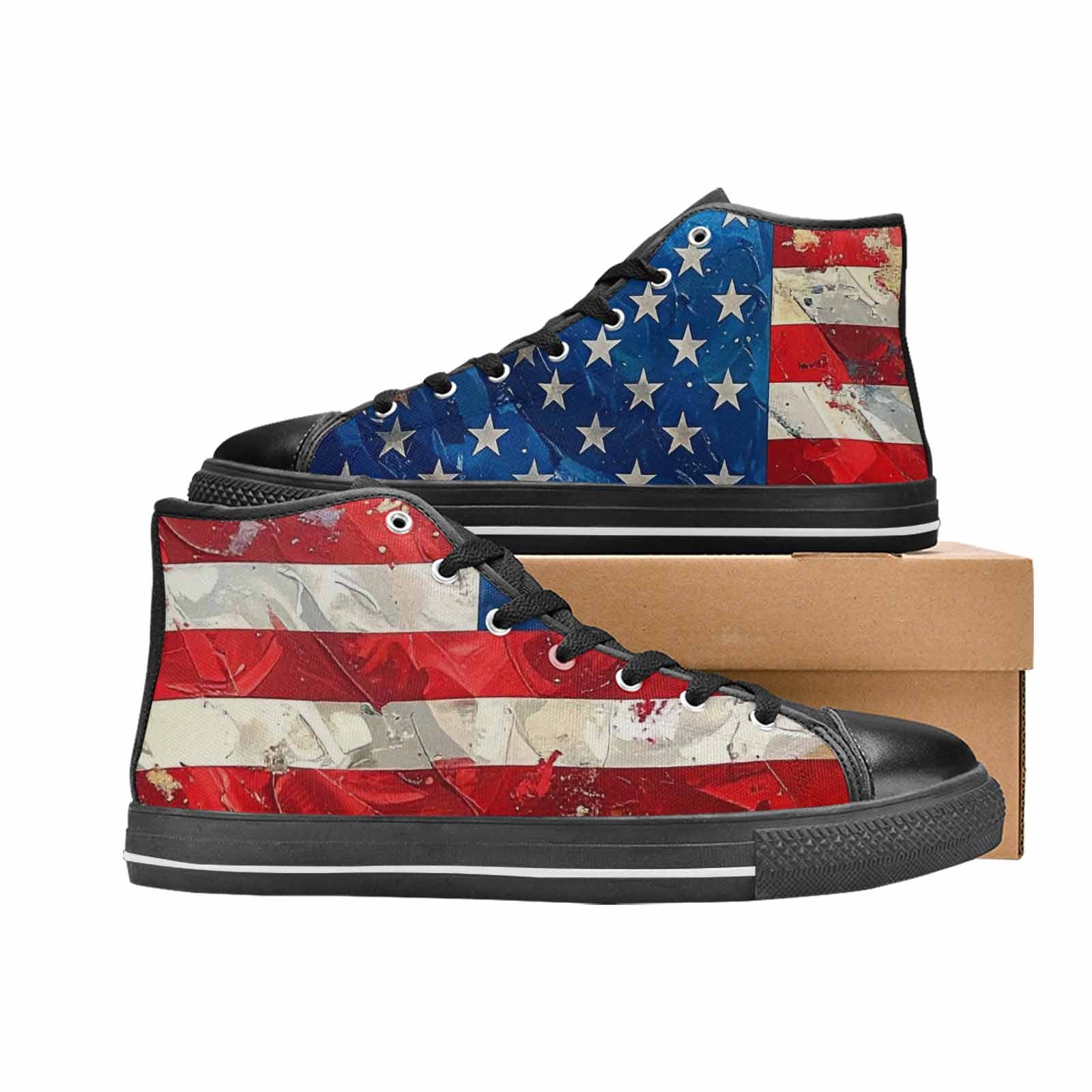 MEN'S American Flag Stars High Top Canvas Neon Fantasy Shoes