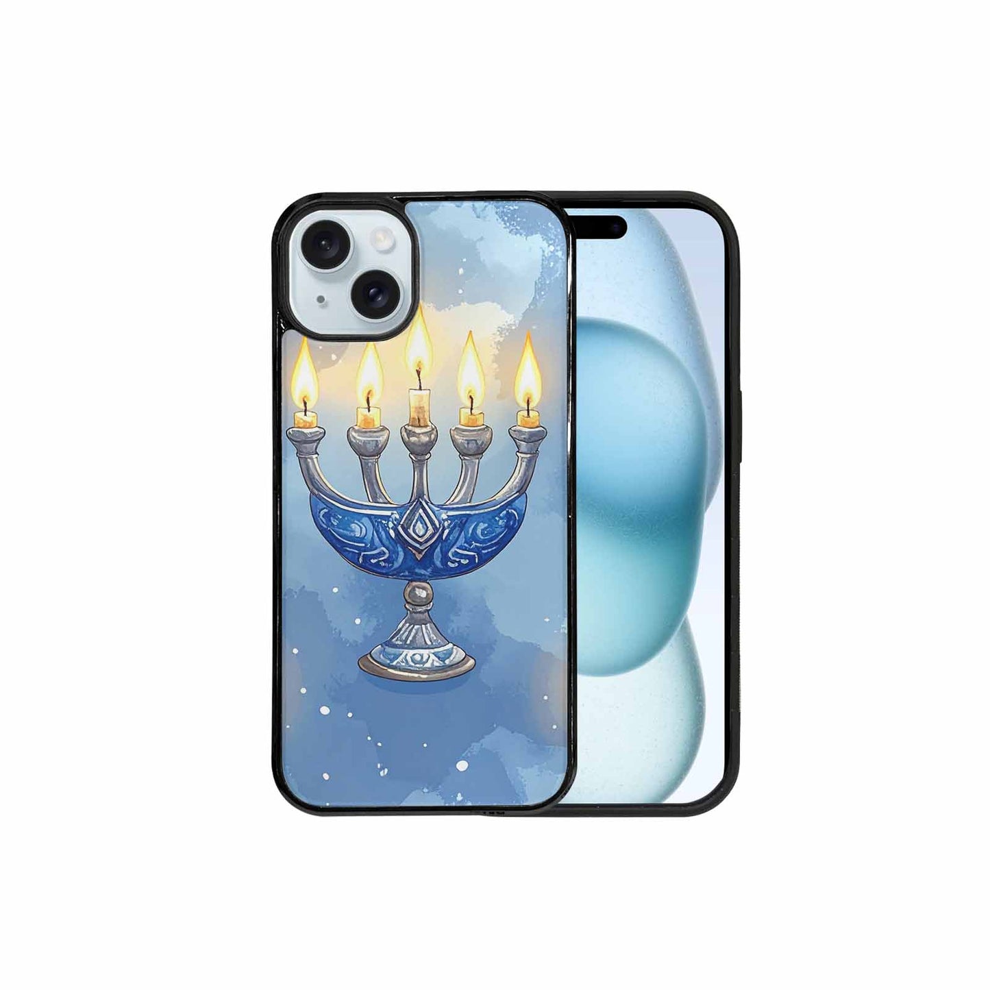 iPhone 15 Plus Case — Hanukkah Menorah Pattern Seamless Repeat Jewish, Custom Designed Case Cover